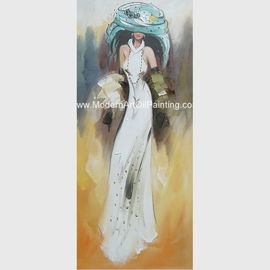Vestido branco moderno de Art Oil Painting Lady In da lona coberto com a camada plástica fina