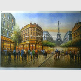 100% cenários feitos a mão de Paris da torre Eiffel da faca de paleta da pintura a óleo de Paris na lona