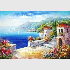 Porto mediterrâneo das férias da pintura a óleo do impressionismo pintado à mão