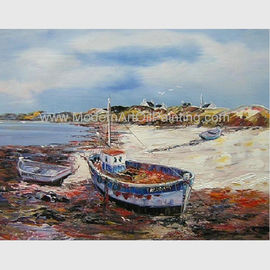 Pinturas a óleo pintados à mão dos barcos de pesca, pintura abstrata da lona na praia