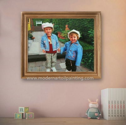 Dos retratos feitos sob encomenda da pintura a óleo das crianças lona realística das fotos