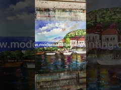 Pintura acrílica abstrata de barcos vermelhos pintados à mão na doca