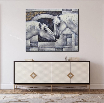 O cavalo horizontal moderno da lona que pinta 100% pinturas animais feitos a mão dirige a arte da lona da decoração para a entrada da sala