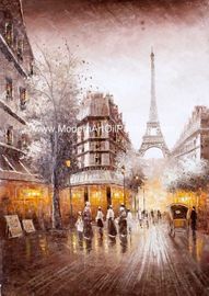 pintura a óleo 100% da rua de Paris da paleta da faca de 60cm x de 90cm feito à mão