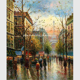 Faca de paleta contemporânea da pintura da lona da cena da rua de Paris que estica o quadro