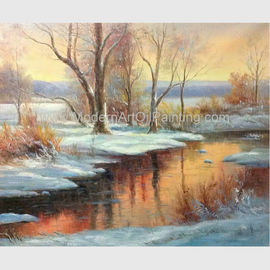 Pintura a óleo feito a mão do cenário da neve clássica do inverno para a casa decorativa