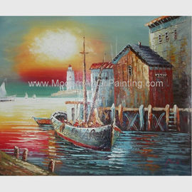 Lona alaranjada Art For Parlour do veleiro da pintura a óleo dos barcos de Senery do nascer do sol