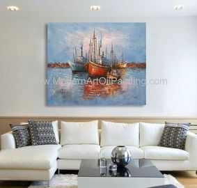 Sala de jantar pintura a óleo de barcos impressionistas de 20&quot; x 24&quot; feitos à mão